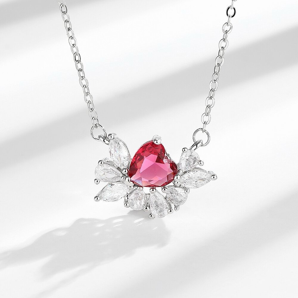 Elegant Silver and Red Heart Necklace